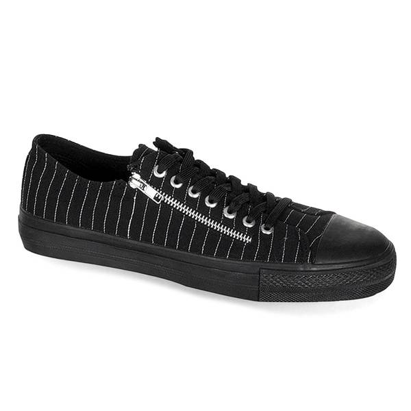 Demonia Deviant-06 Black Canvas/White Pinstripes Schuhe Herren D712-386 Gothic Sneakers Schwarz Deutschland SALE